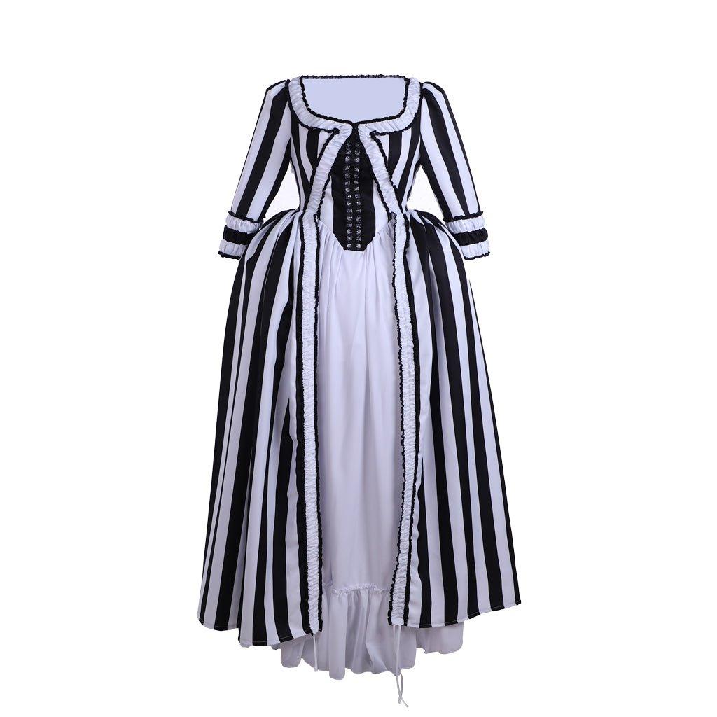 Marie Antoinette Rococo Stripe Dress | Victorian Gothic Ball Gown Cosplay Costume for Women - Coscosmos