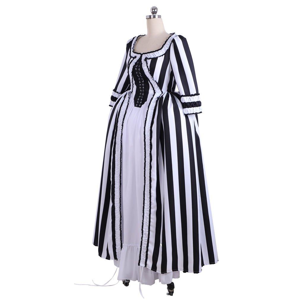 Marie Antoinette Rococo Stripe Dress | Victorian Gothic Ball Gown Cosplay Costume for Women - Coscosmos