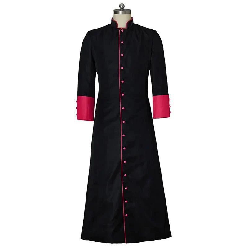 Medieval Clergy Robe - Black & Red Roman Pastor Cassock Jacket for Men | Coscomos Medieval Series - Coscosmos