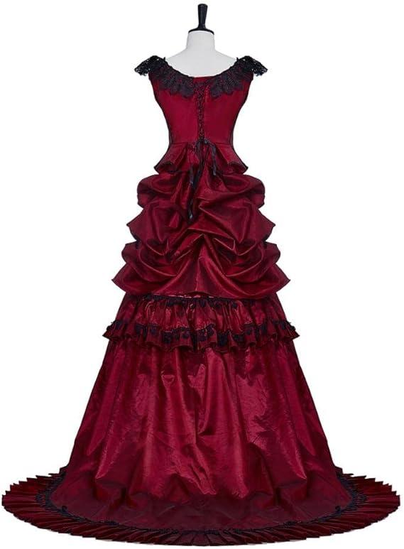 Medieval Georgian Victorian Ball Gown Costume – 18th Century Red Gothic Bustle Dress, Vampire Formal Gown for Women - Coscosmos