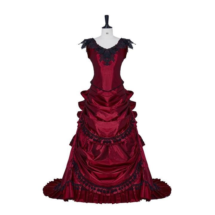 Medieval Georgian Victorian Ball Gown Costume – 18th Century Red Gothic Bustle Dress, Vampire Formal Gown for Women - Coscosmos