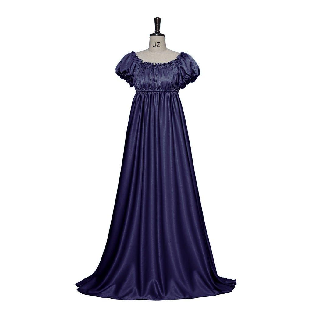 Medieval Traditional Empire Gown - Bridgerton Cosplay Costume in Iron Blue Silky Fabric - Coscosmos