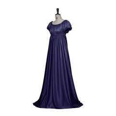 Medieval Traditional Empire Gown - Bridgerton Cosplay Costume in Iron Blue Silky Fabric - Coscosmos