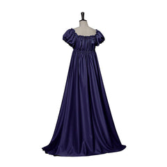 Medieval Traditional Empire Gown - Bridgerton Cosplay Costume in Iron Blue Silky Fabric - Coscosmos