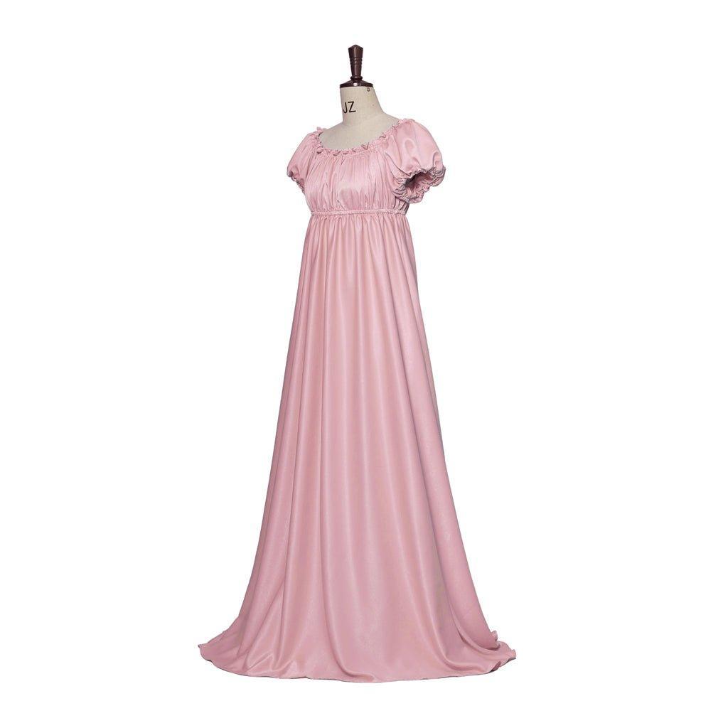 Medieval Traditional Empire Gown - Bridgerton Cosplay Costume in Pink Silky Fabric - Coscosmos