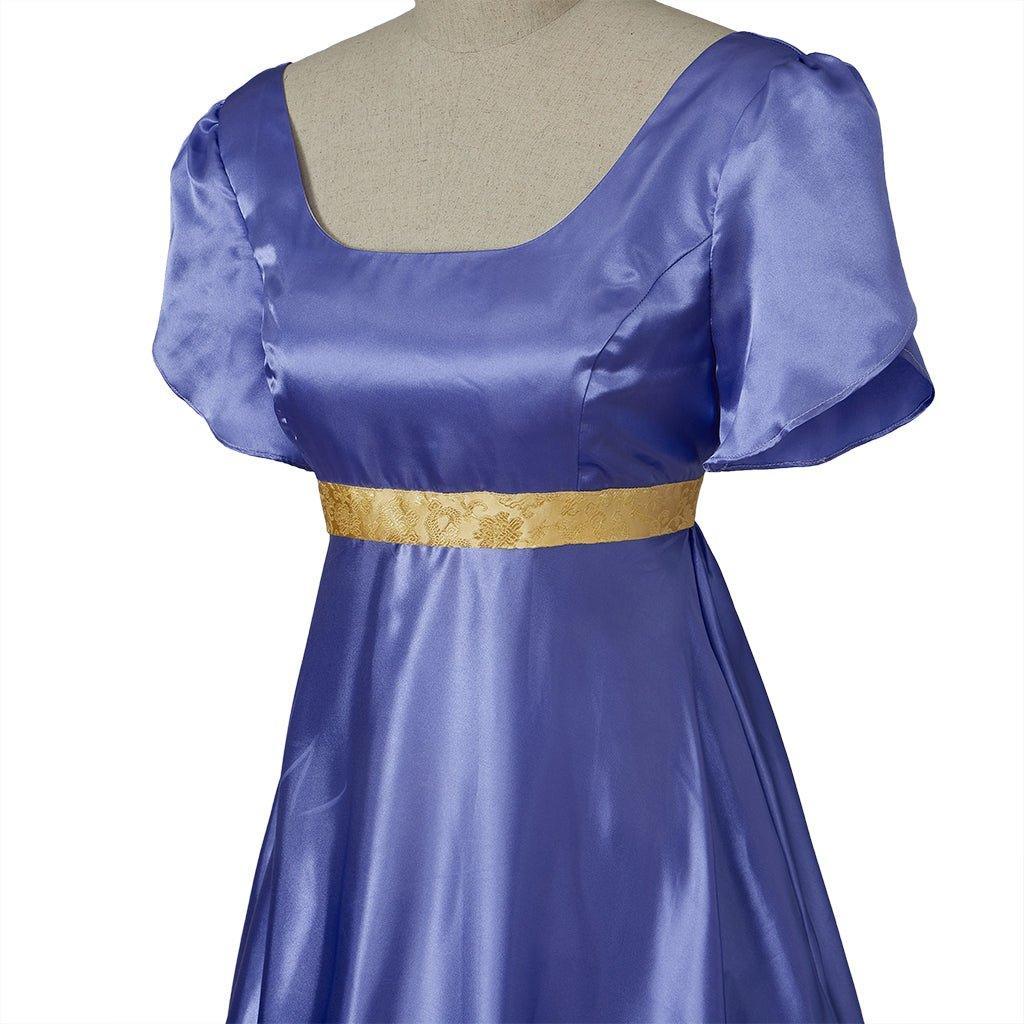 Medieval Traditional Empire Gown - Bridgerton Cosplay Costume in Purple - Blue Silky Fabric - Coscosmos