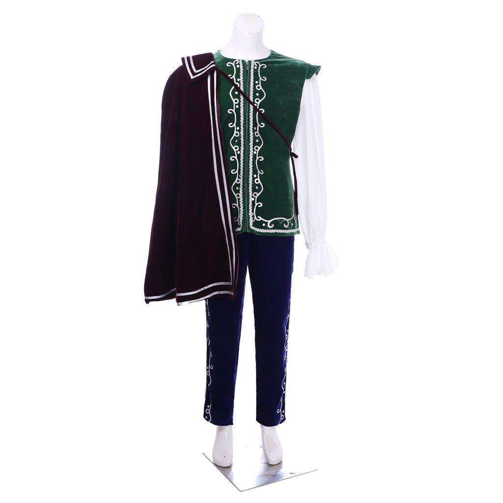 Medieval Tudor King Prince Costume - Velvet Long Sleeve Top, Pants & Cloak | Coscomos - Coscosmos