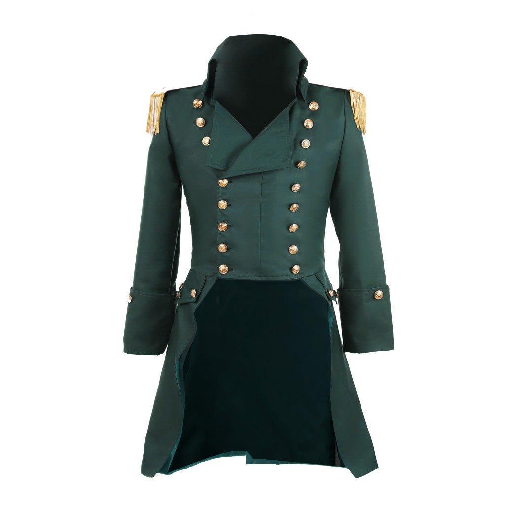 Men’s Colonial Green Military Coat - Victorian Regency Tailcoat | Hamilton Cosplay Jacket | Coscomos Medieval Series - Coscosmos