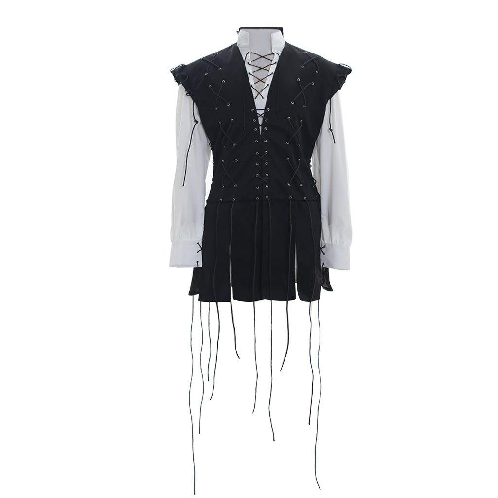 Men’s Medieval Pirate Costume - White Shirt & Black Tassel Vest for Halloween | Coscomos - Coscosmos