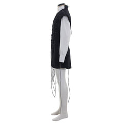 Men’s Medieval Pirate Costume - White Shirt & Black Tassel Vest for Halloween | Coscomos - Coscosmos