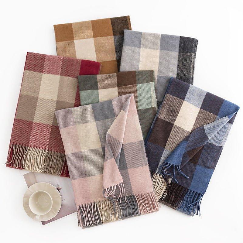 Morandi Plaid Scarf for Women 2024 Fall Faux Cashmere Cozy Wrap for Thanksgiving & Halloween - Coscosmos