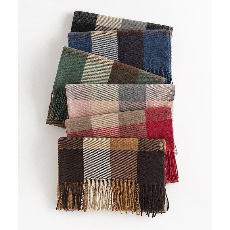 Morandi Plaid Scarf for Women 2024 Fall Faux Cashmere Cozy Wrap for Thanksgiving & Halloween - Coscosmos