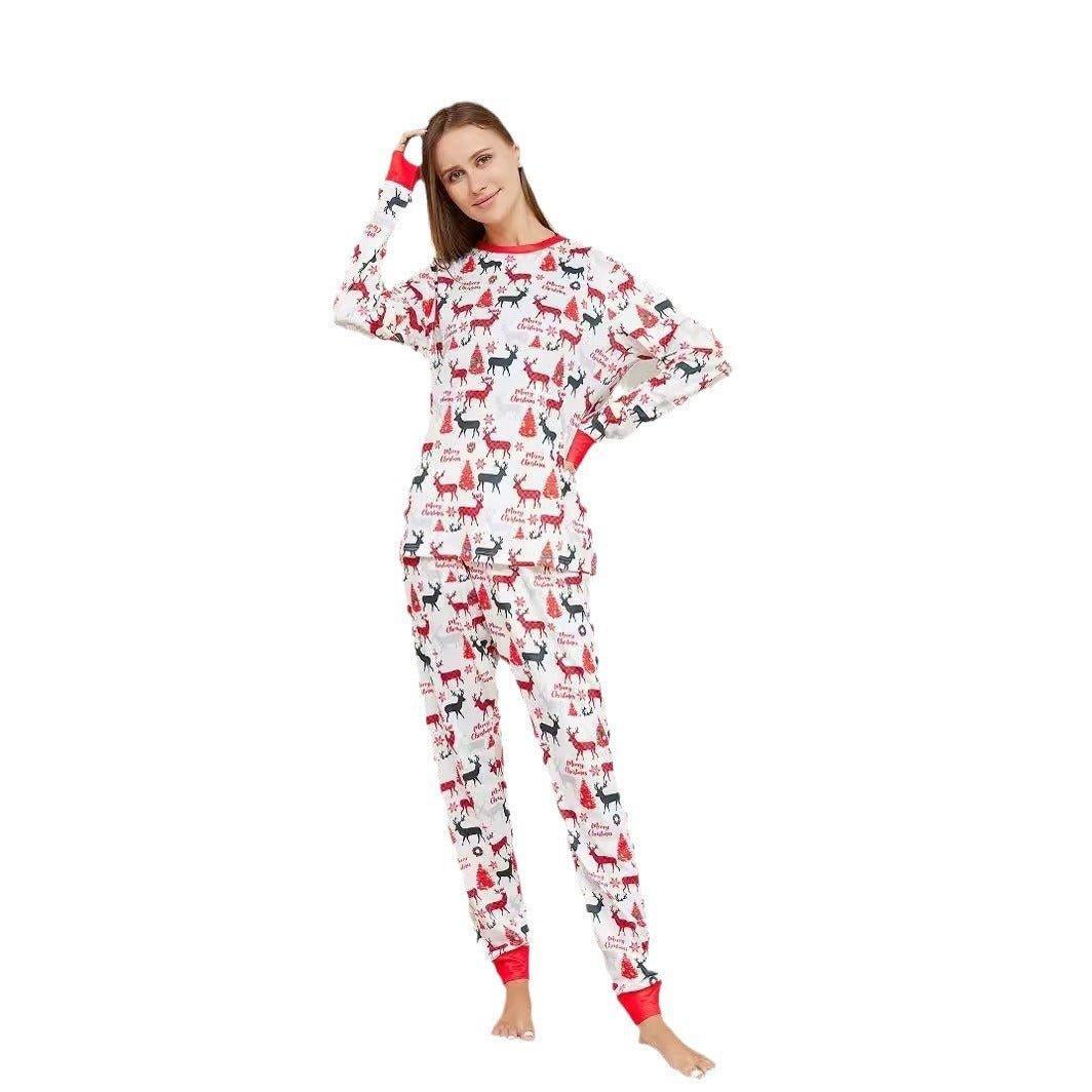 New Cartoon Reindeer Print Family Christmas Pajamas | Matching Mother - Daughter Long - Sleeve Set | Cozy Homewear - Coscosmos