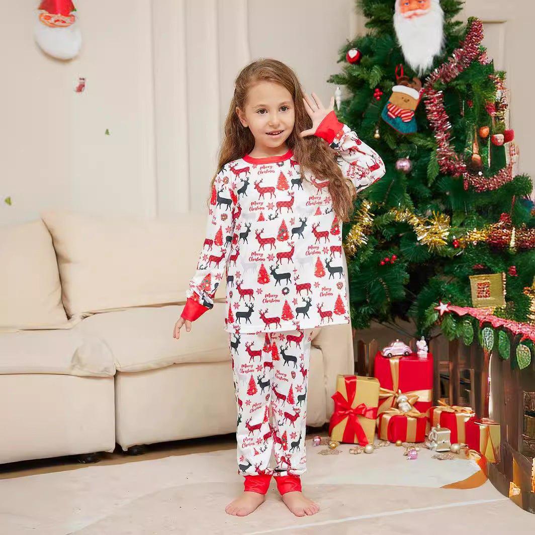 New Cartoon Reindeer Print Family Christmas Pajamas | Matching Mother - Daughter Long - Sleeve Set | Cozy Homewear - Coscosmos