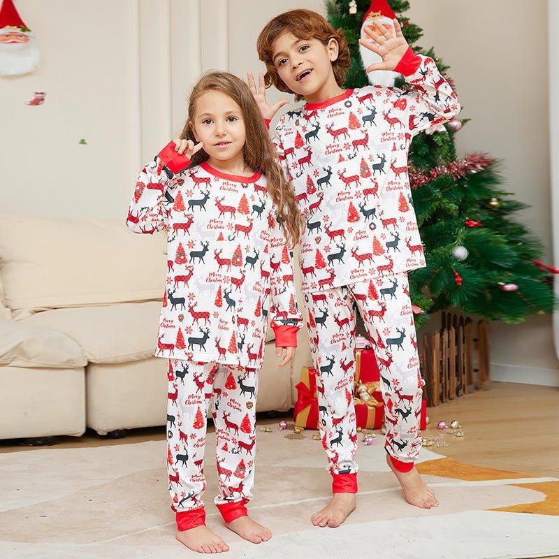 New Cartoon Reindeer Print Family Christmas Pajamas | Matching Mother - Daughter Long - Sleeve Set | Cozy Homewear - Coscosmos