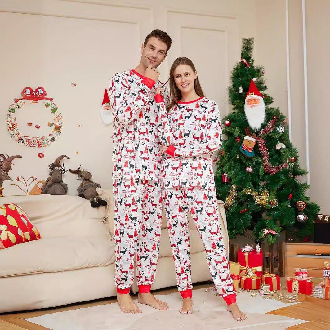 New Cartoon Reindeer Print Family Christmas Pajamas | Matching Mother - Daughter Long - Sleeve Set | Cozy Homewear - Coscosmos