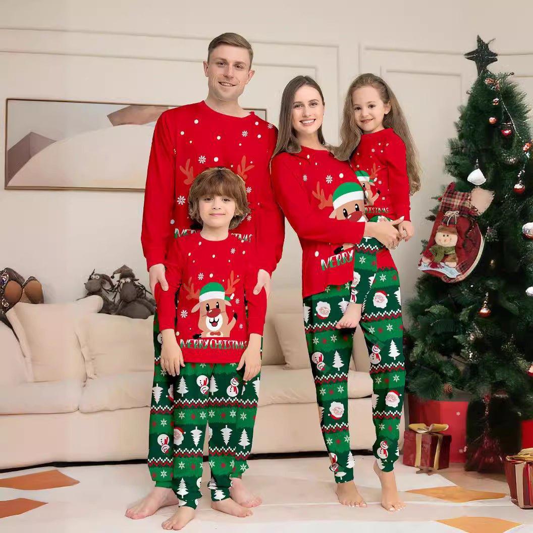 New Cartoon Reindeer Snowman Christmas Print Family Matching Pajama Set | Christmas Family Outfits for Three - Coscosmos