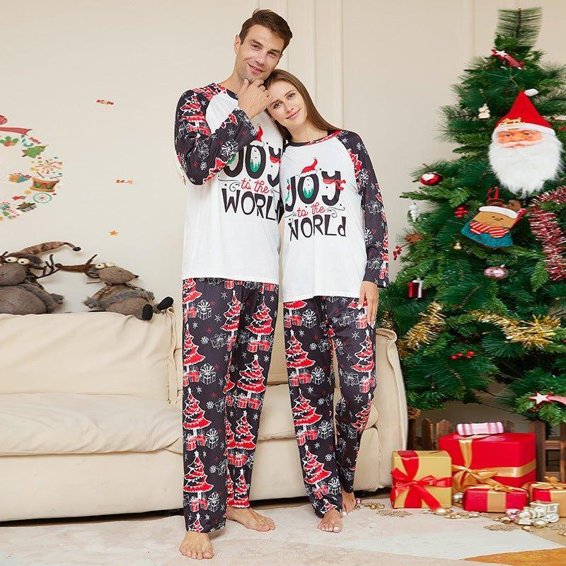 New Christmas Cartoon Letter & Tree Print Matching Family Pajamas Set with Pet Outfit | Holiday Sleepwear for the Whole Family - Coscosmos