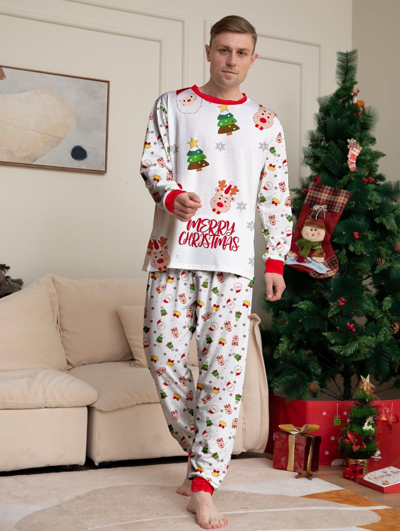 New Christmas Cartoon Pajamas Set with Christmas Tree Print | Family Matching Outfits | Holiday Loungewear - Coscosmos