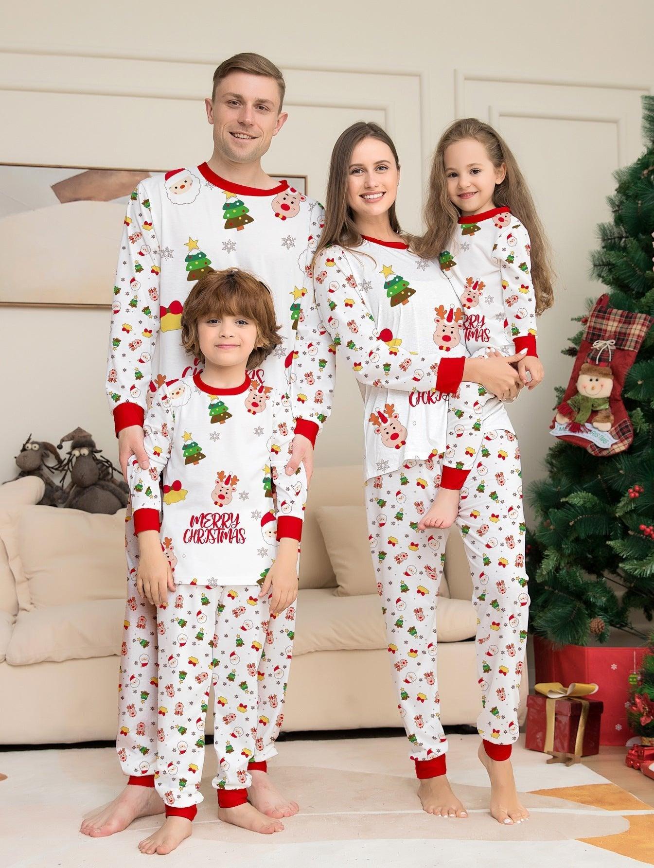 New Christmas Cartoon Pajamas Set with Christmas Tree Print | Family Matching Outfits | Holiday Loungewear - Coscosmos