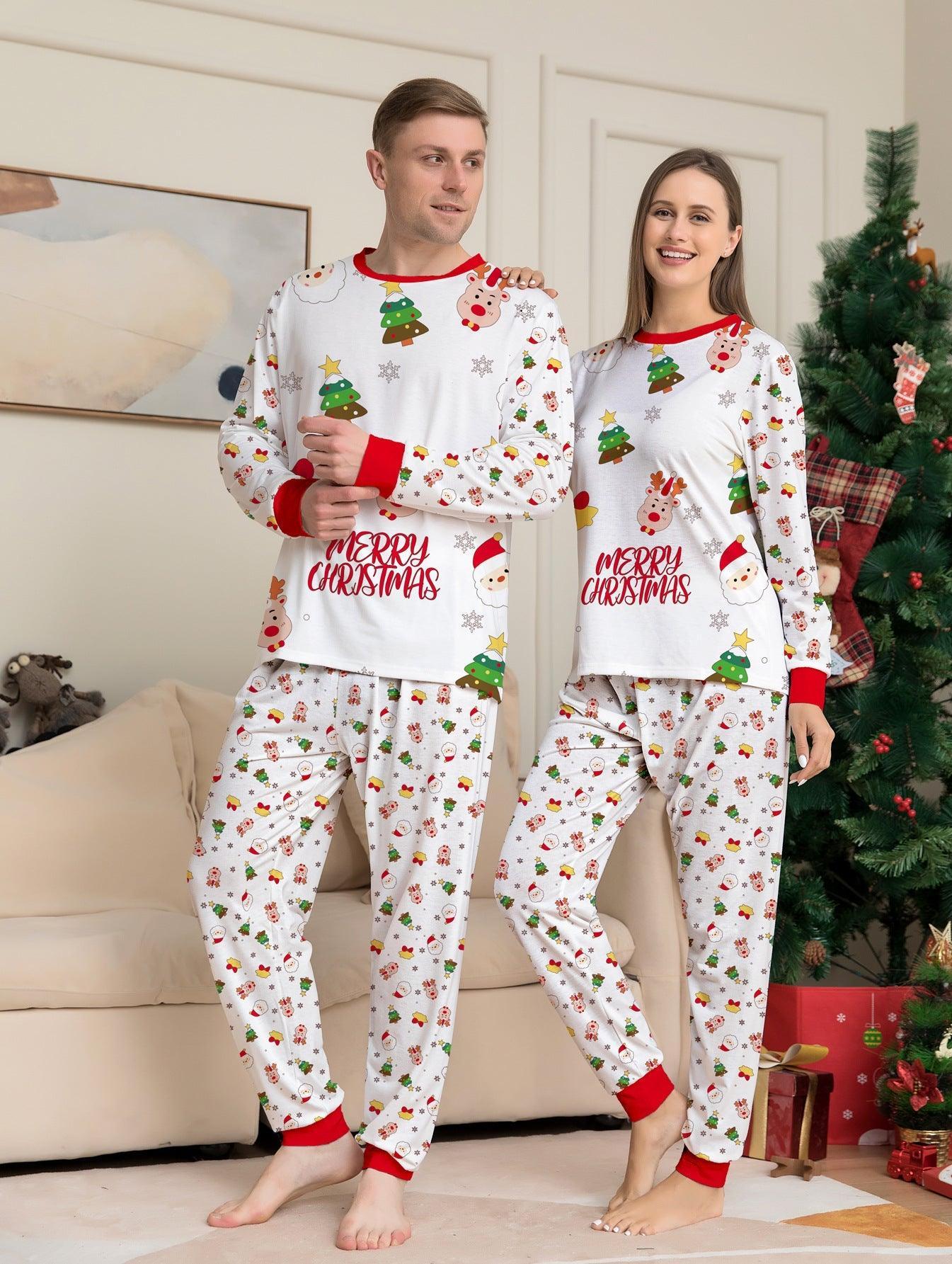 New Christmas Cartoon Pajamas Set with Christmas Tree Print | Family Matching Outfits | Holiday Loungewear - Coscosmos