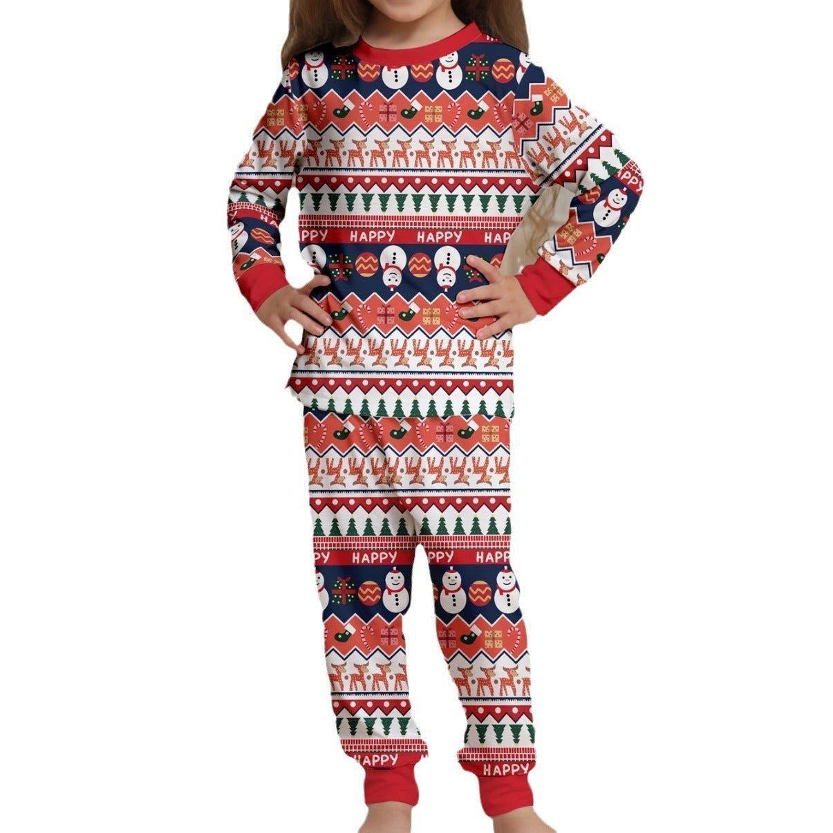 New Christmas Family Matching Pajamas | Full Print Snowman, Reindeer, Christmas Tree & Snowflake Design Long - Sleeve and Pants Set - Coscosmos