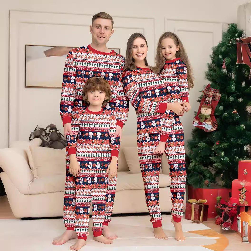 New Christmas Family Matching Pajamas | Full Print Snowman, Reindeer, Christmas Tree & Snowflake Design Long - Sleeve and Pants Set - Coscosmos