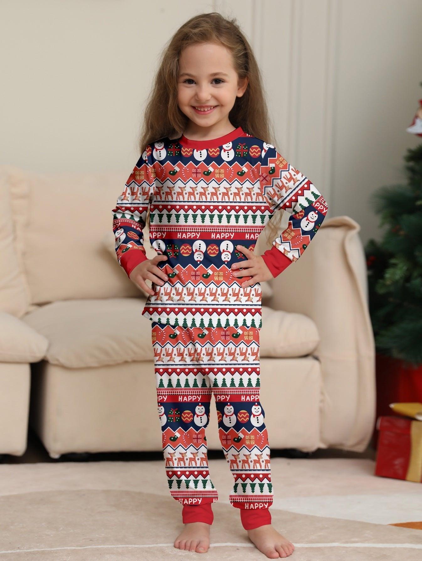 New Christmas Family Matching Pajamas | Full Print Snowman, Reindeer, Christmas Tree & Snowflake Design Long - Sleeve and Pants Set - Coscosmos