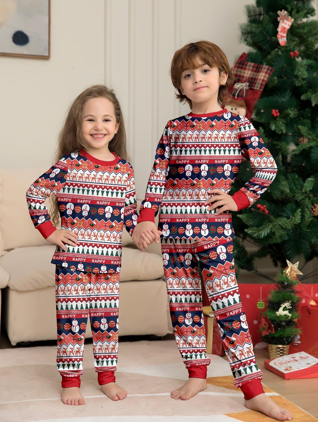 New Christmas Family Matching Pajamas | Full Print Snowman, Reindeer, Christmas Tree & Snowflake Design Long - Sleeve and Pants Set - Coscosmos