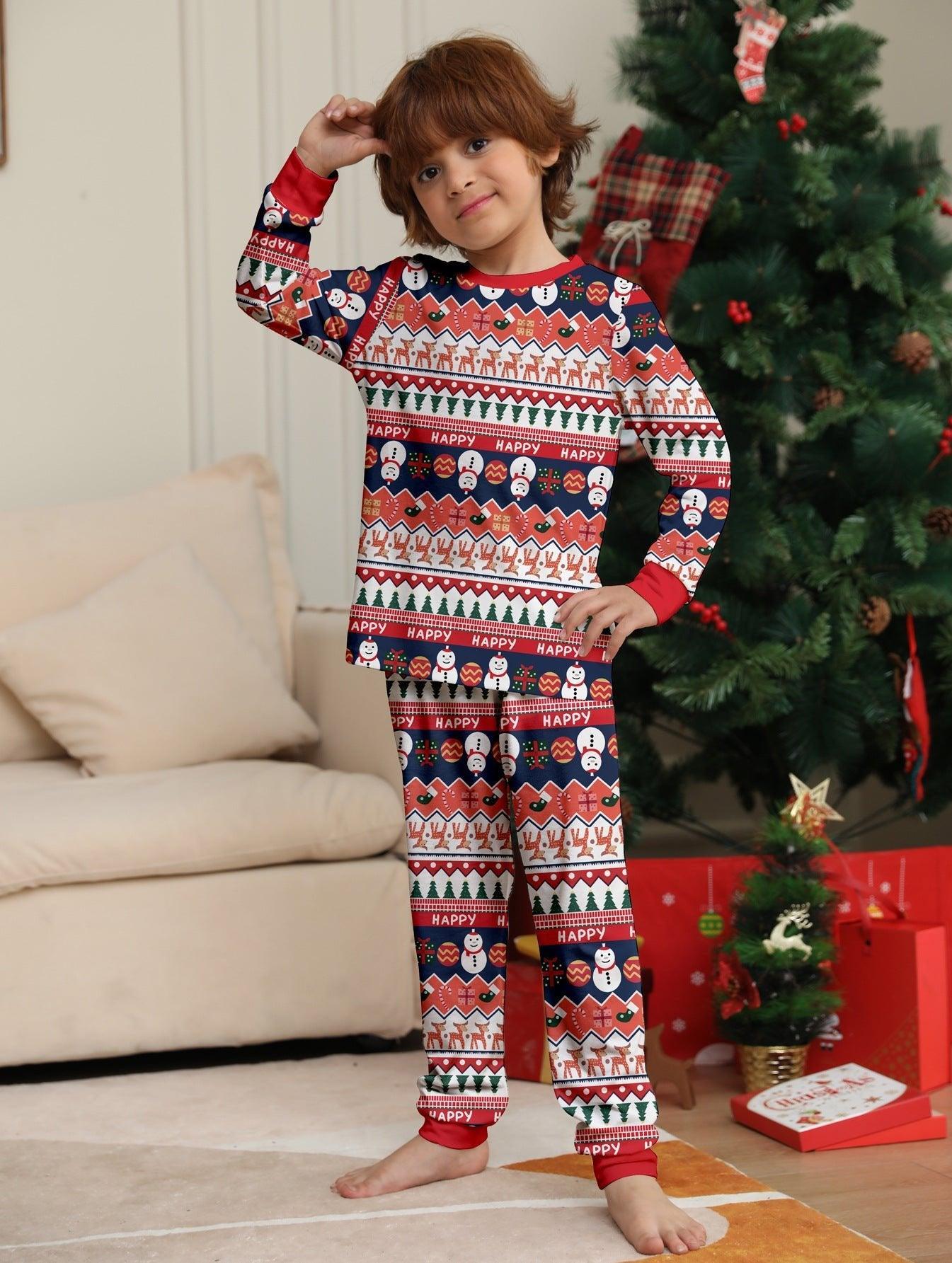 New Christmas Family Matching Pajamas | Full Print Snowman, Reindeer, Christmas Tree & Snowflake Design Long - Sleeve and Pants Set - Coscosmos