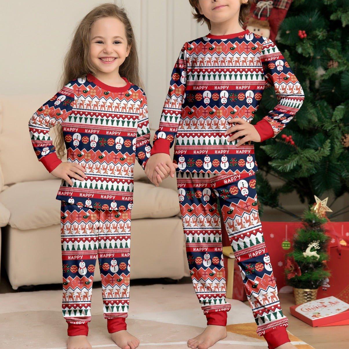 New Christmas Family Matching Pajamas | Full Print Snowman, Reindeer, Christmas Tree & Snowflake Design Long - Sleeve and Pants Set - Coscosmos