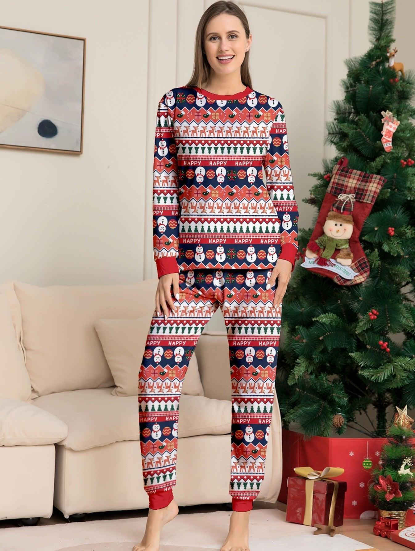 New Christmas Family Matching Pajamas | Full Print Snowman, Reindeer, Christmas Tree & Snowflake Design Long - Sleeve and Pants Set - Coscosmos