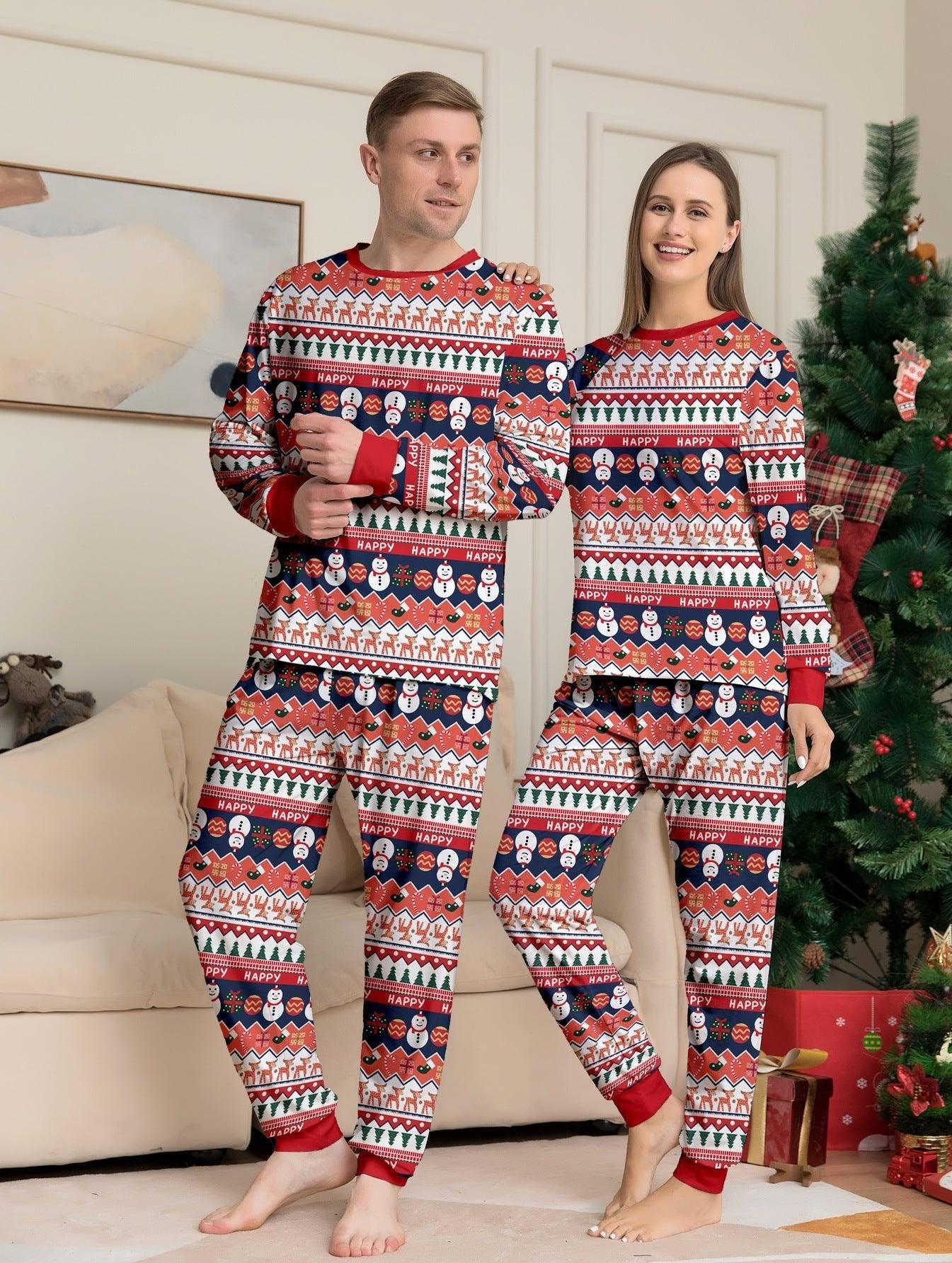 New Christmas Family Matching Pajamas | Full Print Snowman, Reindeer, Christmas Tree & Snowflake Design Long - Sleeve and Pants Set - Coscosmos