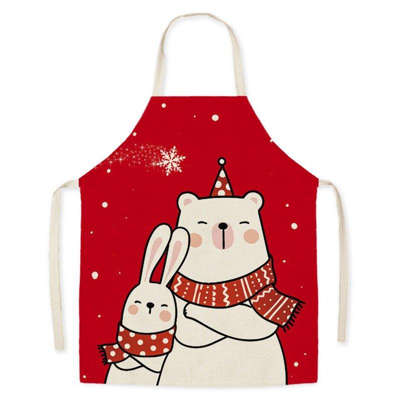 New Christmas home kitchen imitation hemp housework apron cartoon cross - border oil - proof stains adult men's and women's work clothes - Coscosmos