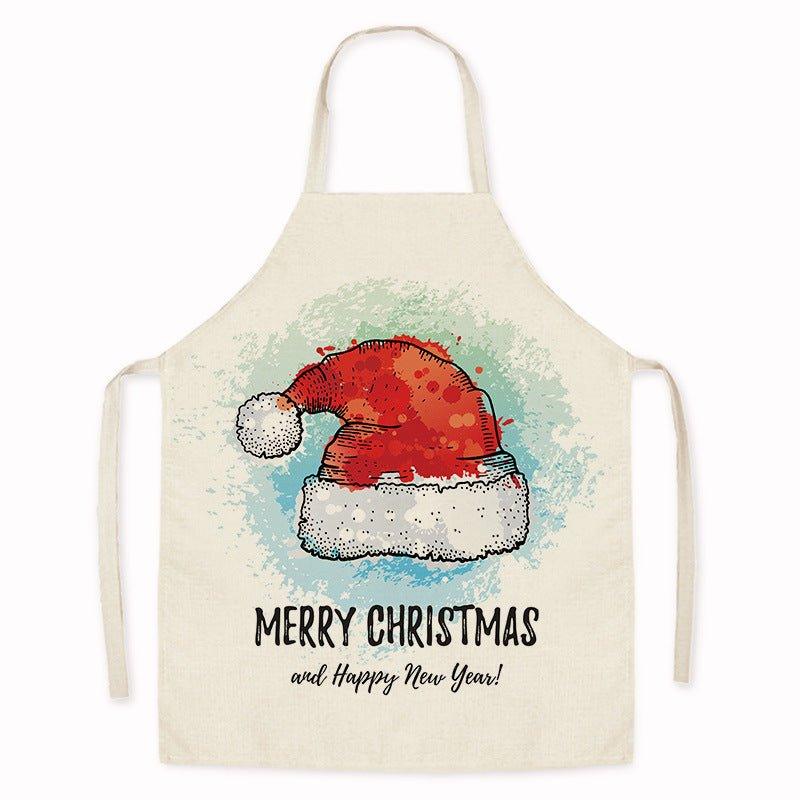 New Christmas home kitchen imitation hemp housework apron cartoon cross - border oil - proof stains adult men's and women's work clothes - Coscosmos