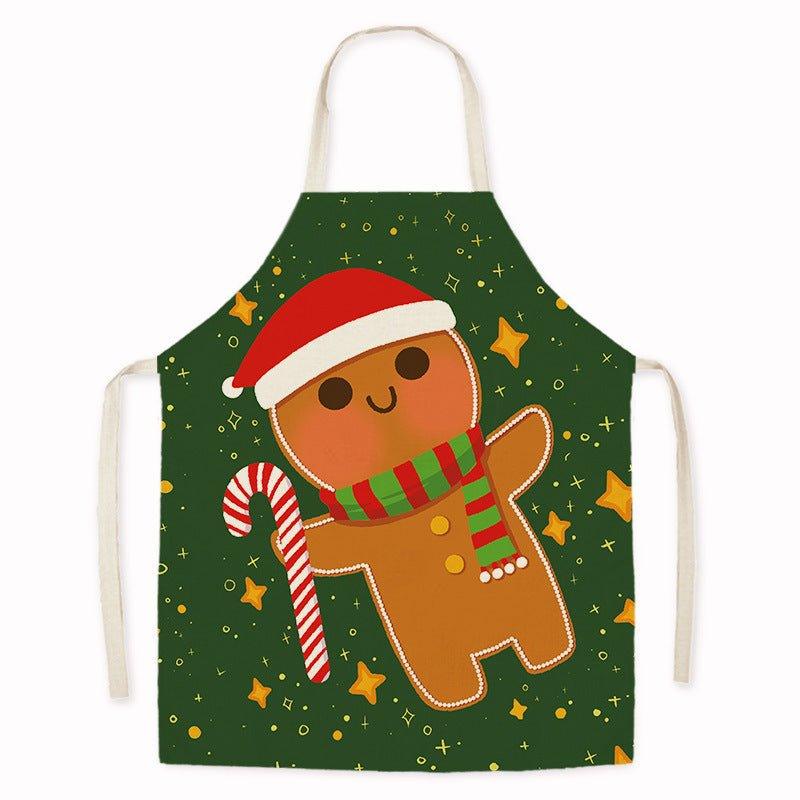 New Christmas home kitchen imitation hemp housework apron cartoon cross - border oil - proof stains adult men's and women's work clothes - Coscosmos