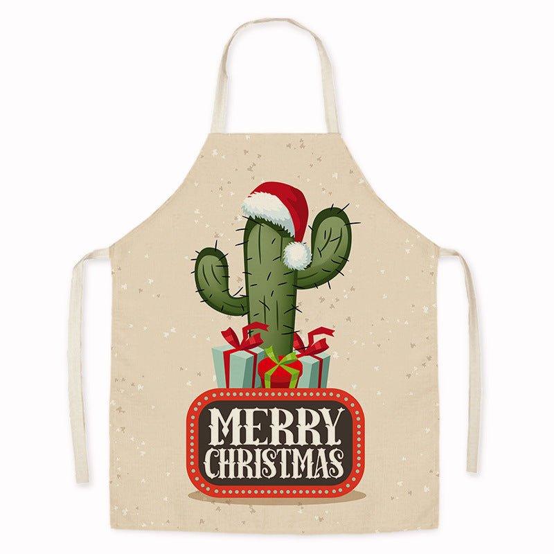 New Christmas home kitchen imitation hemp housework apron cartoon cross - border oil - proof stains adult men's and women's work clothes - Coscosmos