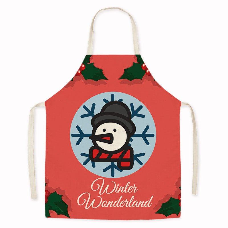 New Christmas home kitchen imitation hemp housework apron cartoon cross - border oil - proof stains adult men's and women's work clothes - Coscosmos