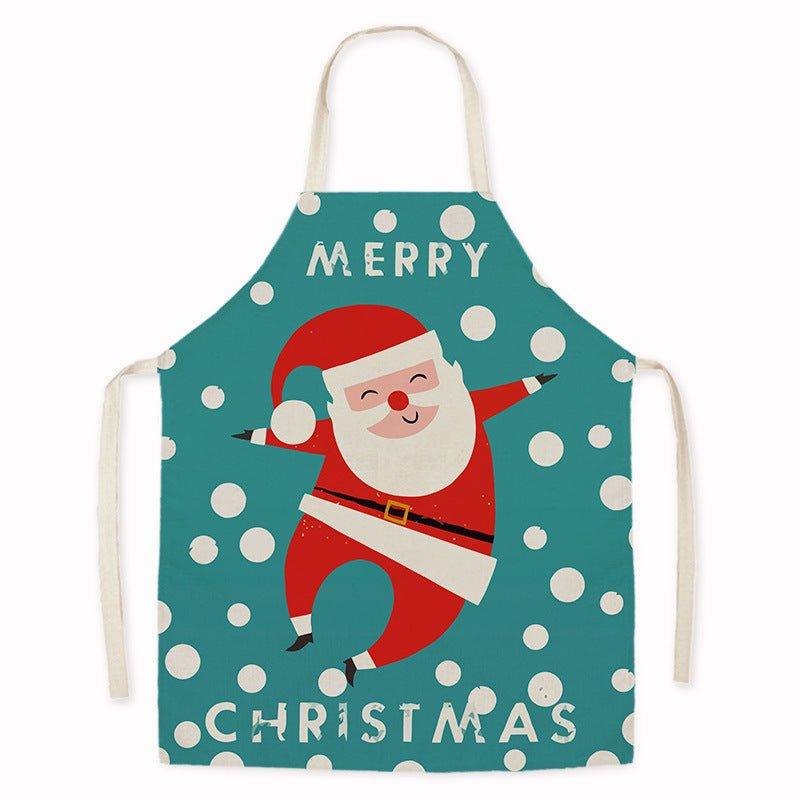 New Christmas home kitchen imitation hemp housework apron cartoon cross - border oil - proof stains adult men's and women's work clothes - Coscosmos