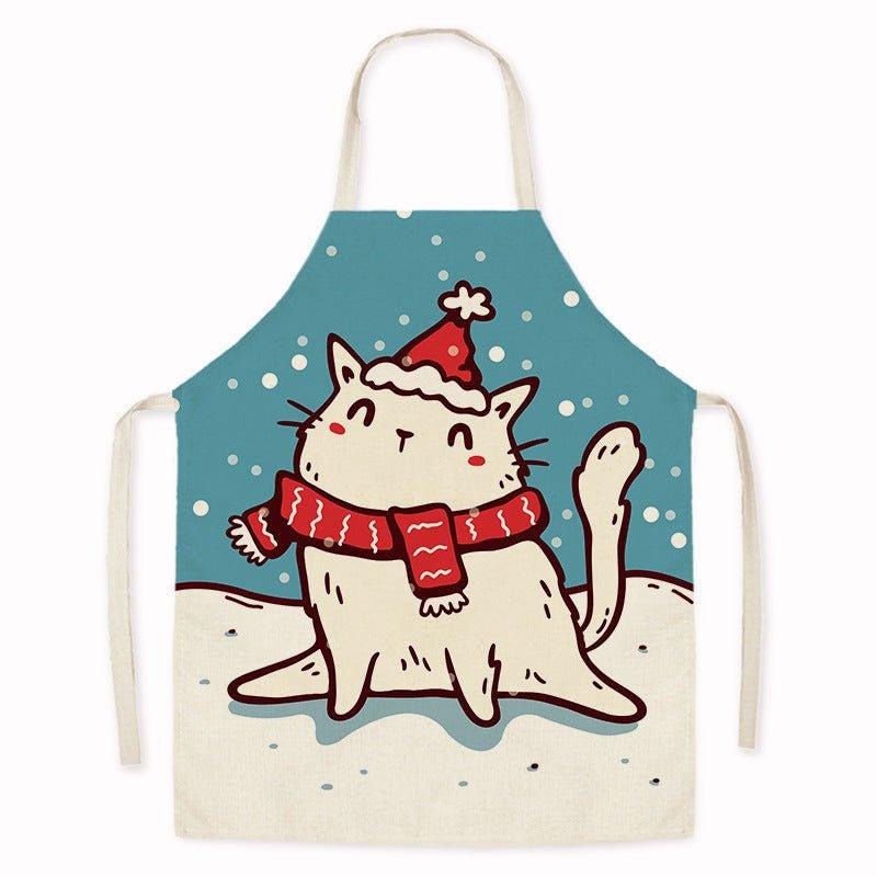 New Christmas home kitchen imitation hemp housework apron cartoon cross - border oil - proof stains adult men's and women's work clothes - Coscosmos