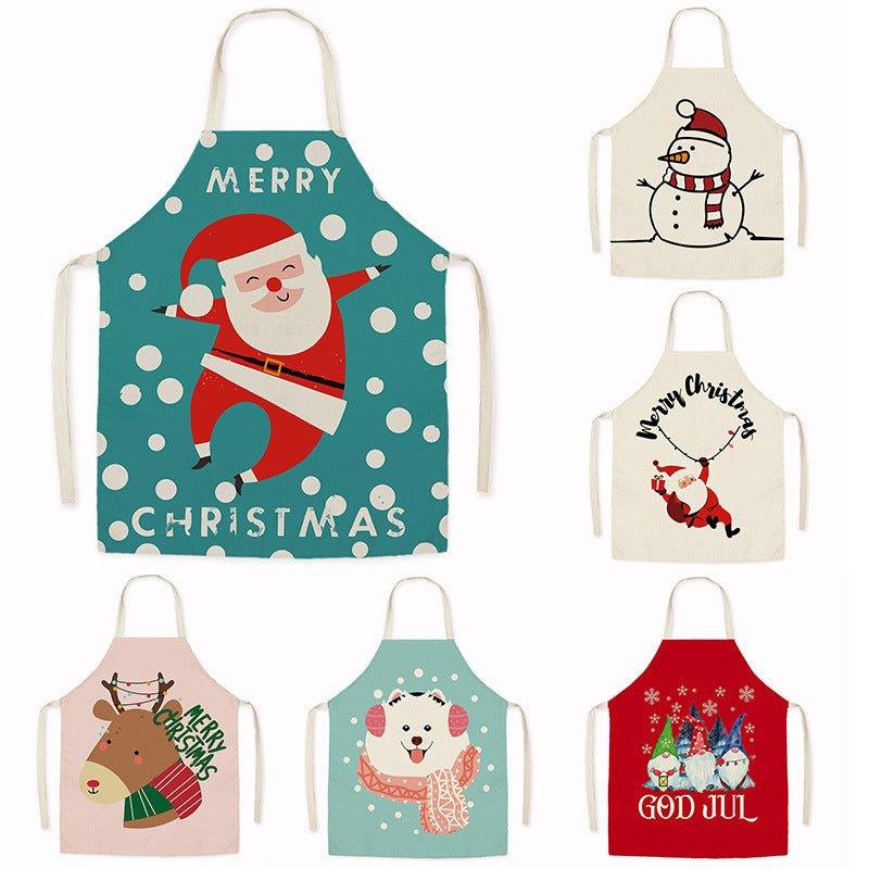 New Christmas home kitchen imitation hemp housework apron cartoon cross - border oil - proof stains adult men's and women's work clothes - Coscosmos