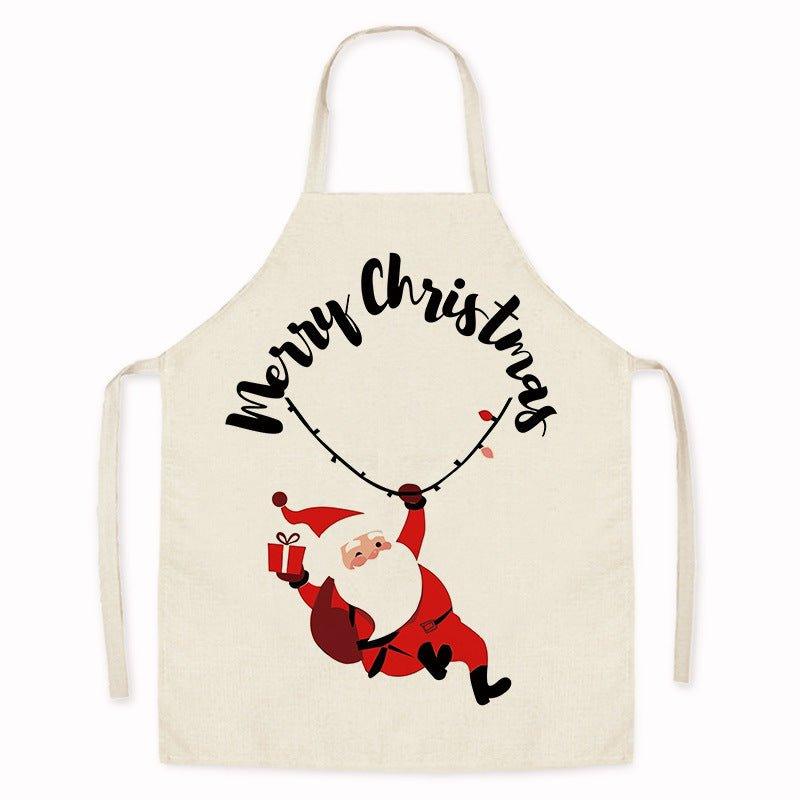 New Christmas home kitchen imitation hemp housework apron cartoon cross - border oil - proof stains adult men's and women's work clothes - Coscosmos