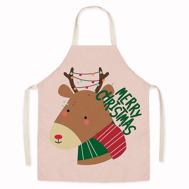 New Christmas home kitchen imitation hemp housework apron cartoon cross - border oil - proof stains adult men's and women's work clothes - Coscosmos