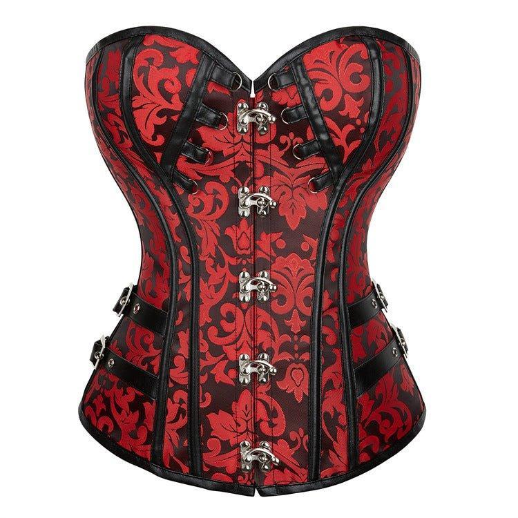 New Deep Brown Lace Trim Gothic Court Corset for Women | Waist Trainer with Steel Bones, Zipper, & Bust Suppor - Coscosmos