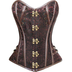 New Deep Brown Lace Trim Gothic Court Corset for Women | Waist Trainer with Steel Bones, Zipper, & Bust Suppor - Coscosmos