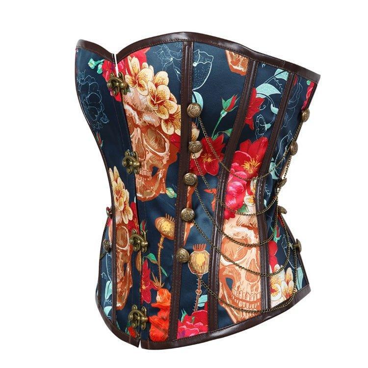 New Gothic Skull Pattern Corset with Zipper | Waist - Cinching, Bust - Lifting Corset for Cosplay | Coscomos - Coscosmos