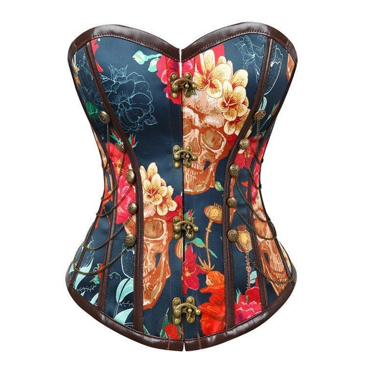 New Gothic Skull Pattern Corset with Zipper | Waist - Cinching, Bust - Lifting Corset for Cosplay | Coscomos - Coscosmos