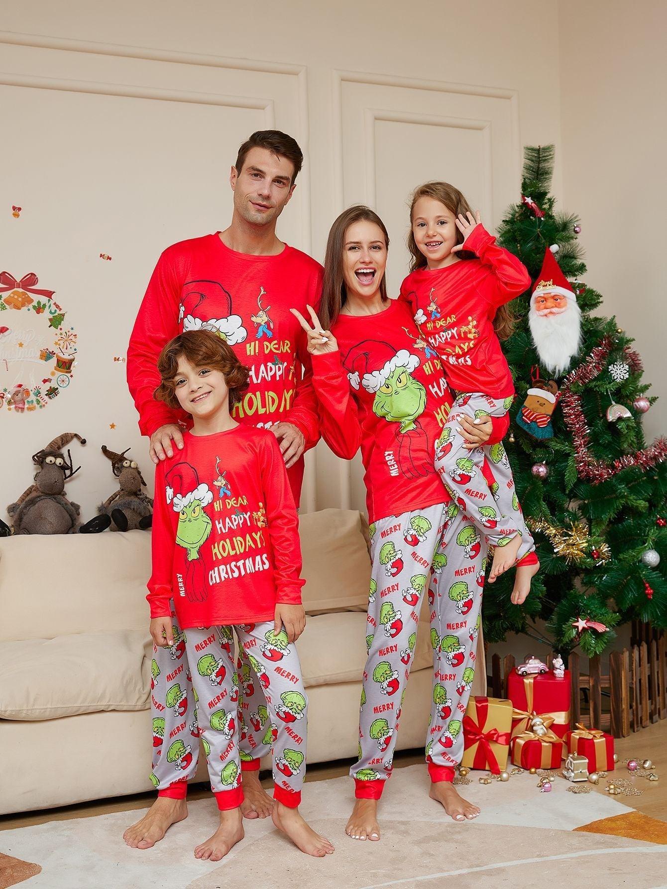 New Monster - Print Family Matching Pajama Set with Dog Outfit | Festive Christmas Family Loungewear - Coscosmos