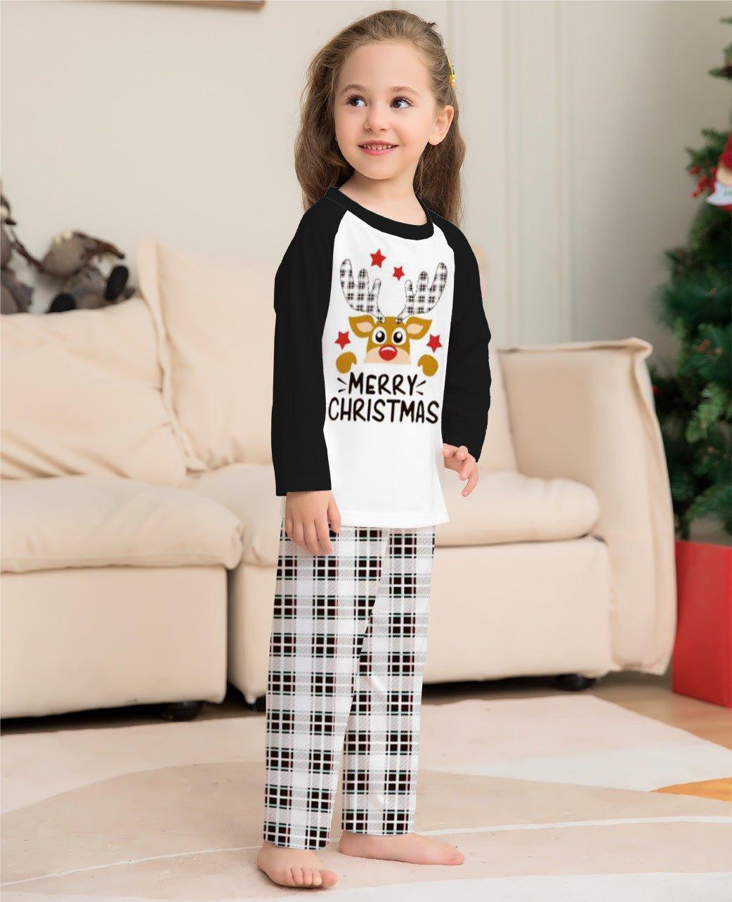 New Plaid Reindeer Print Christmas Family Matching Pajama Set | Stylish Deer Head Two - Piece Family Sleepwear - Coscosmos