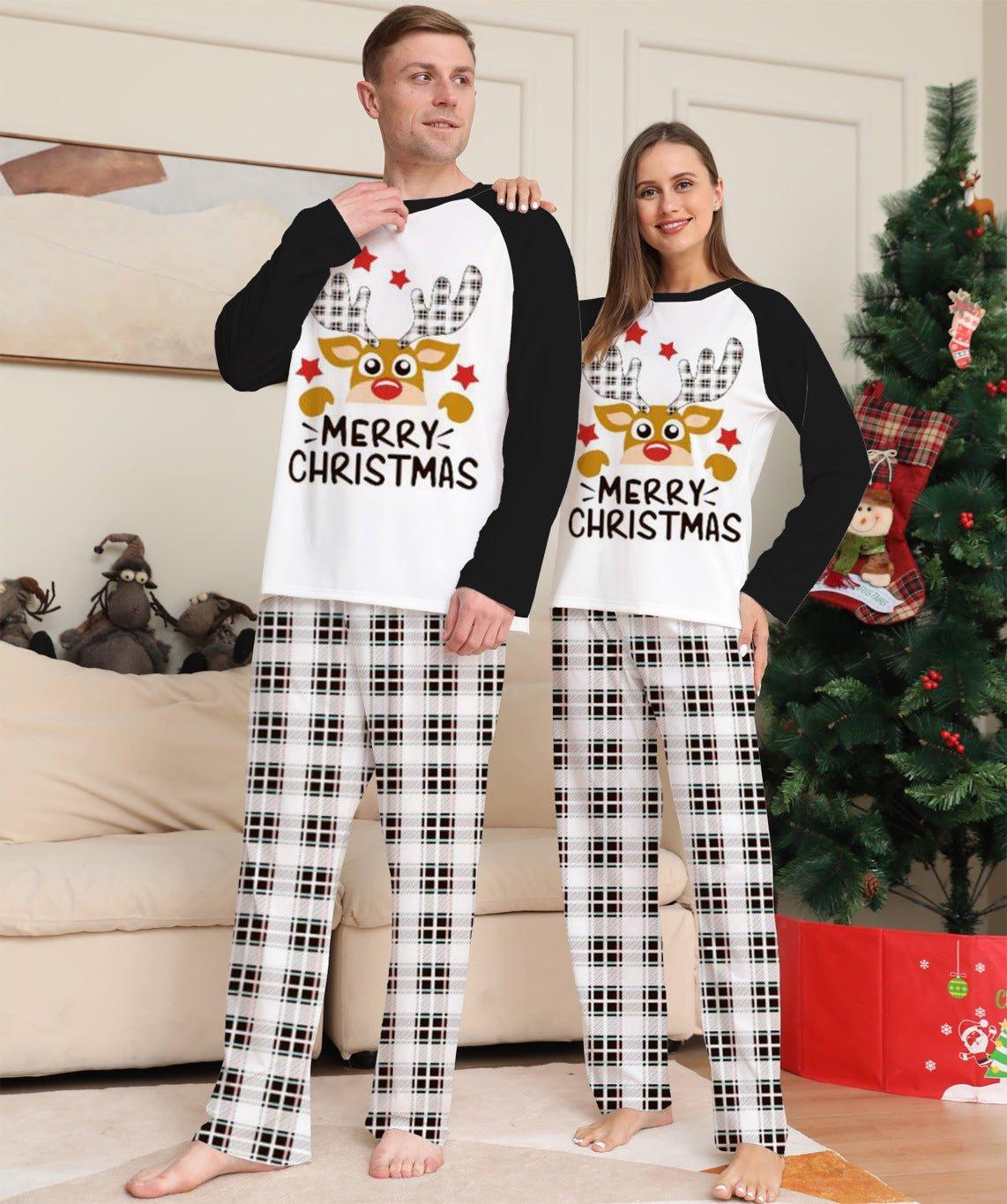 New Plaid Reindeer Print Christmas Family Matching Pajama Set | Stylish Deer Head Two - Piece Family Sleepwear - Coscosmos